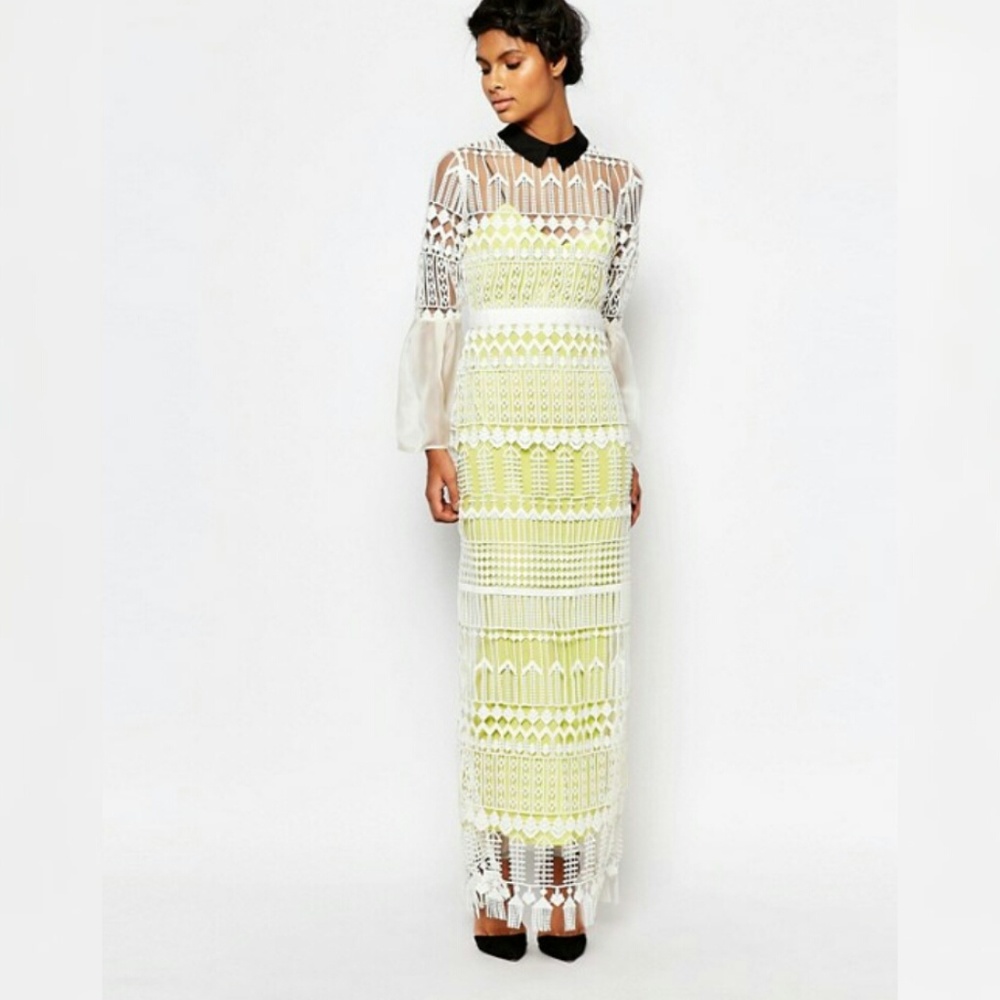 Self-Portrait White Bell Sleeved Art Deco Dress